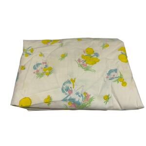 Vintage‎ Cotton Crib Sheet Yellow White Pink Ducks Birds Green Blue